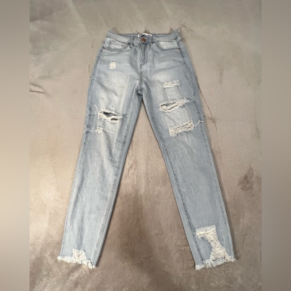 High Waisted Distressed Ankle Jeans